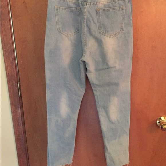 High waist jeans bleached distressed frayed hem - Picture 4 of 11